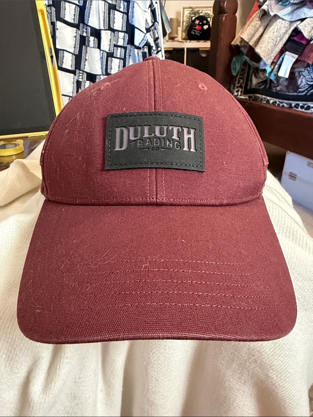 Duluth Trading Co Burgundy Patch Baseball Hat